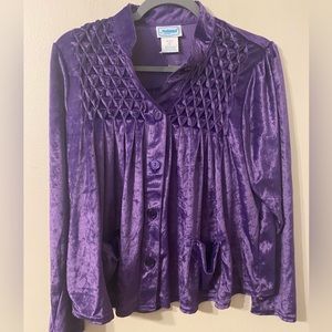 New Womens National Brand‎ Purple Velour Style Pajama Top Pockets Size Medium